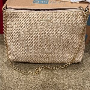 Aldo Beige Straw Crossbody Bag with Gold Chain